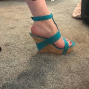 Teal Wedge Sandals